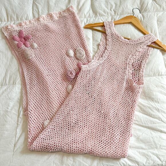 LoveShackFancy Shelburne Crochet Cotton Midi Dress Pink Floral EUC Medium - Picture 16 of 16